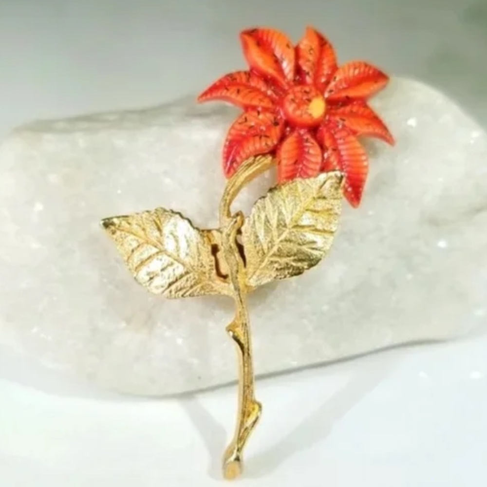 Poinsettia Brooch with Mary on Reverse
